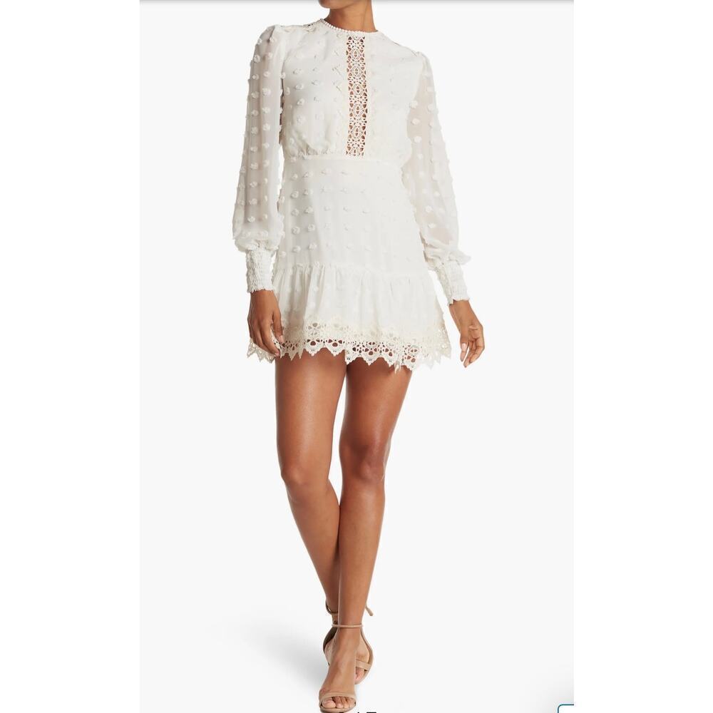 Love X Design Rina Long Sleeve Dotted Chiffon Cream Lace Dress Large Boho Chic